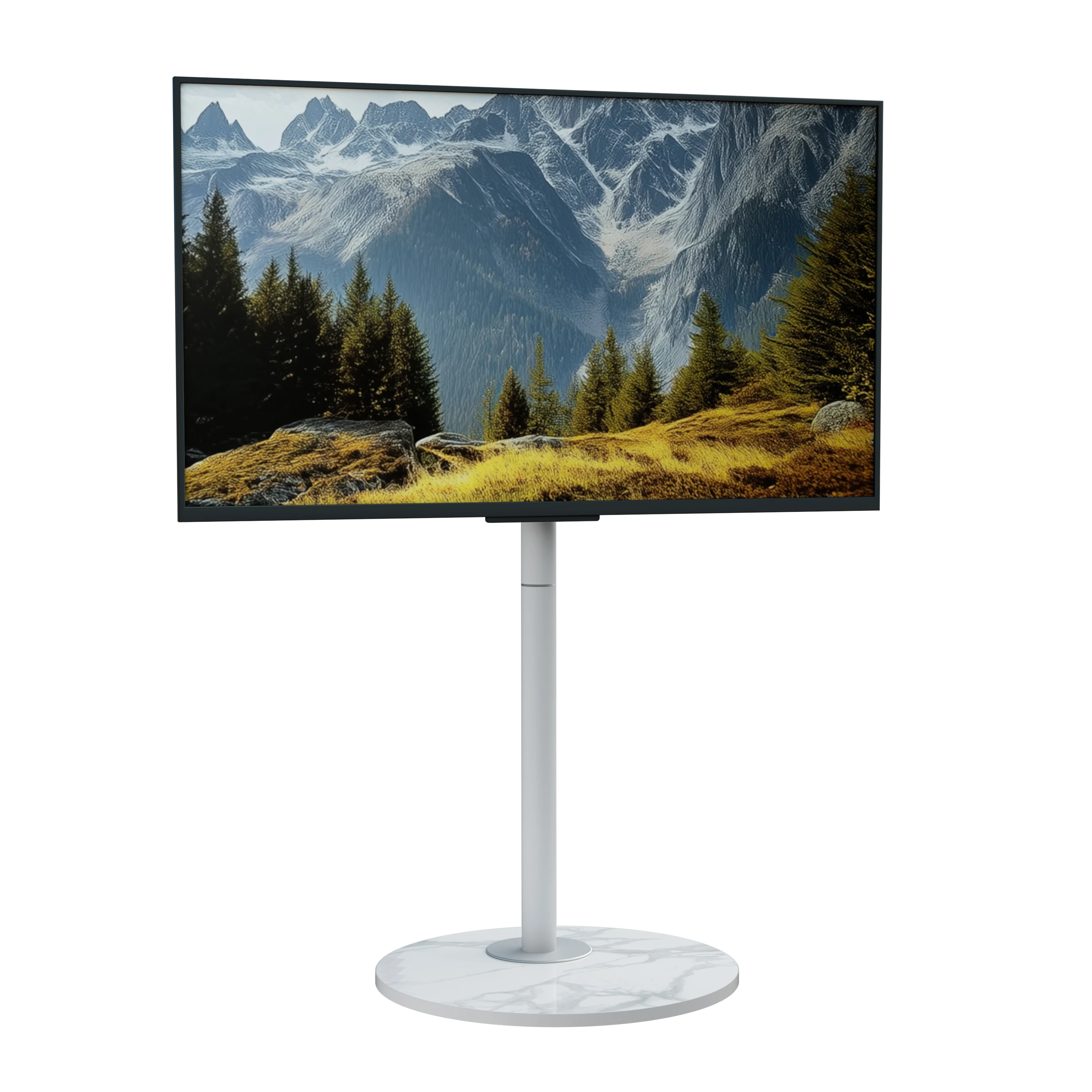 Unho weißer rollbarer TV-Ständer, drehbarer mobiler Fernsehständer für das Wohnzimmer, geeignet für 40-75 Zoll LCD LED OLED Fernseher, höhenverstellbar, TV-Ständer mit Holzsockel, mobiler TV-Wagen,