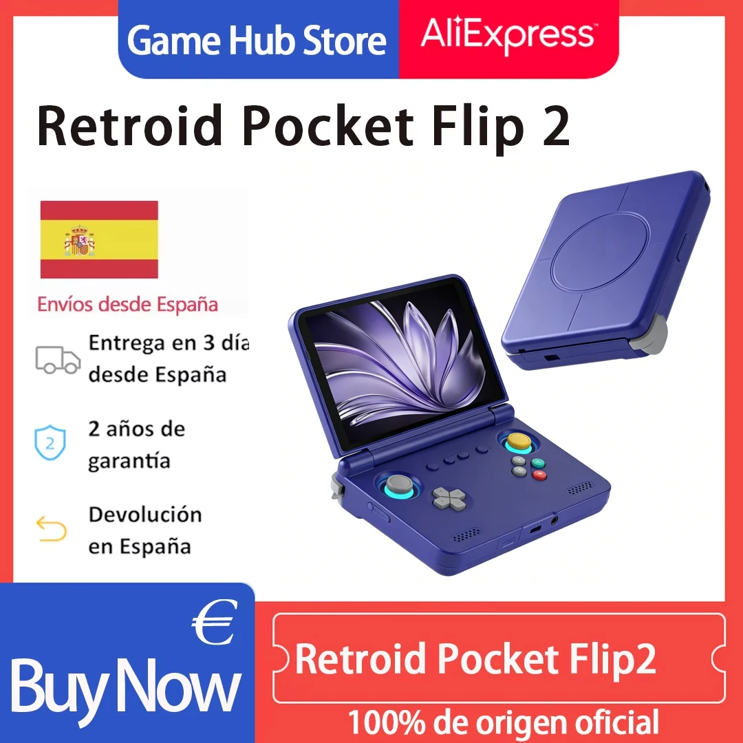 ‌ Retroid Pocket Flip2 Handheld-Spielkonsole - 5,5-Zoll AMOLED-Display, Videoausgang, MediaTek Dimensity 900 Prozessor, Aktiv Image