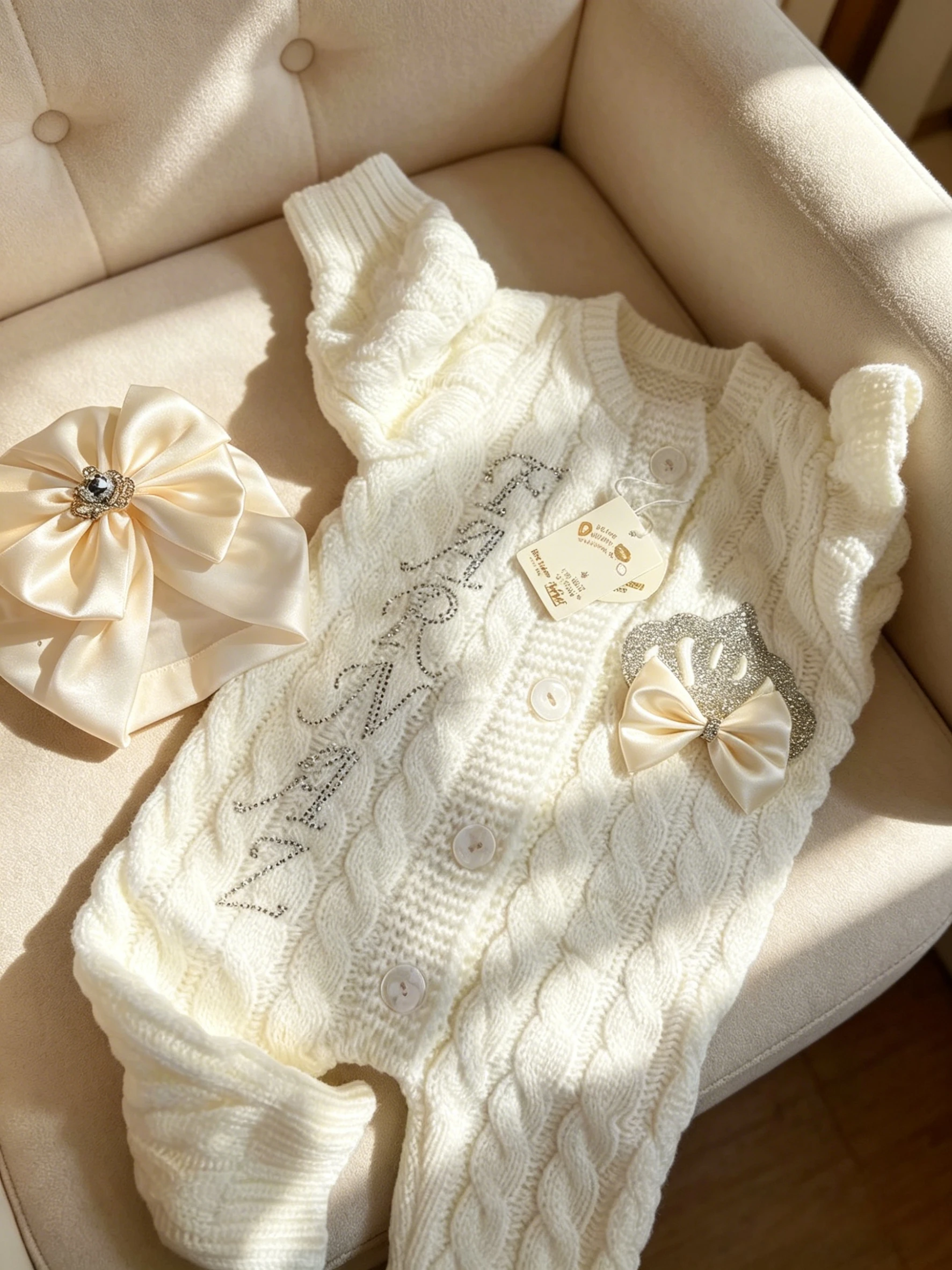 Dollbling Baumwoll-Baby-Strickpullover-Strampler für Neugeborene Jungen mit Langarm-Outfit und Warmen Wintermützen-Set Image