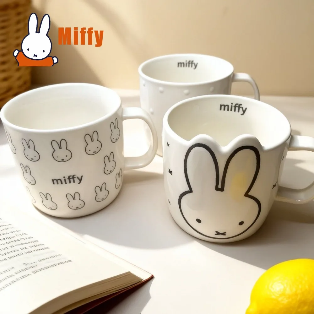 Kawaii Miffy Keramikbecher Niedlicher Hasen-Kaffeebecher mit Geprägtem Gesicht Vollflächiges Design Große Kapazität Morgen-Tee-Trinkgefäß Mädchengeschenk Image