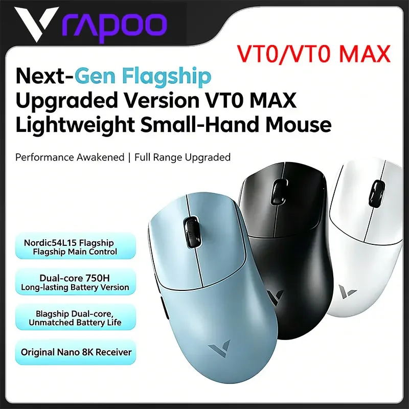 Rapoo VT0 MAX Kabellose Gaming-Maus PAW3950 PAW3398 Nordic54L15 Chip Dual 8KHz 45000DPI Ergonomische FPS-Gaming-Maus für PC-Gamer Image