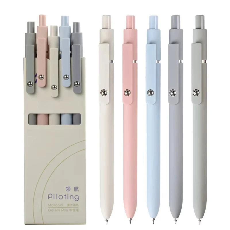 Soft-Touch-Gelstifte-Set, schnelltrocknend, glatt, 5 Farben, 5-teilig, Morandi-Farbset für Schreibwaren, Schülerbedarf, Schreibstifte Image