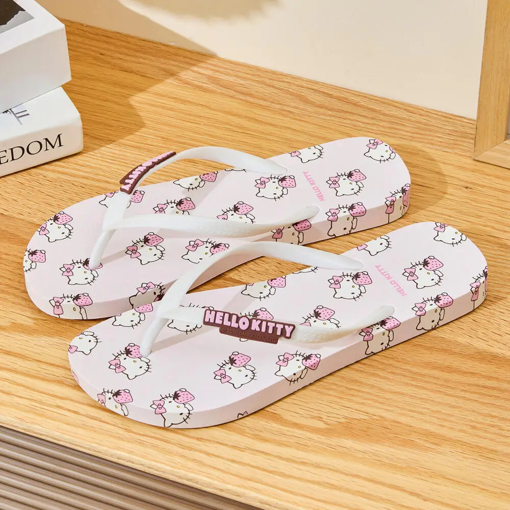Niedliche Hello Kitty Mädchen Flip-Flops Hausschuhe Sanrio Anime Damen Sommer Hausschuhe Kawaii Eva Schuhe Rutschfeste Badezimmer-Schuhe