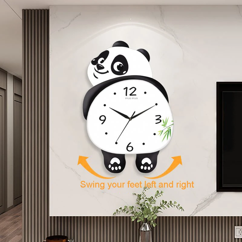 Panda Cartoon Fuß Pendeluhren Kinder Wanduhr für Kinderzimmer Slient Cloud Uhr Studie Wohnzimmer Dekoration Home Decor