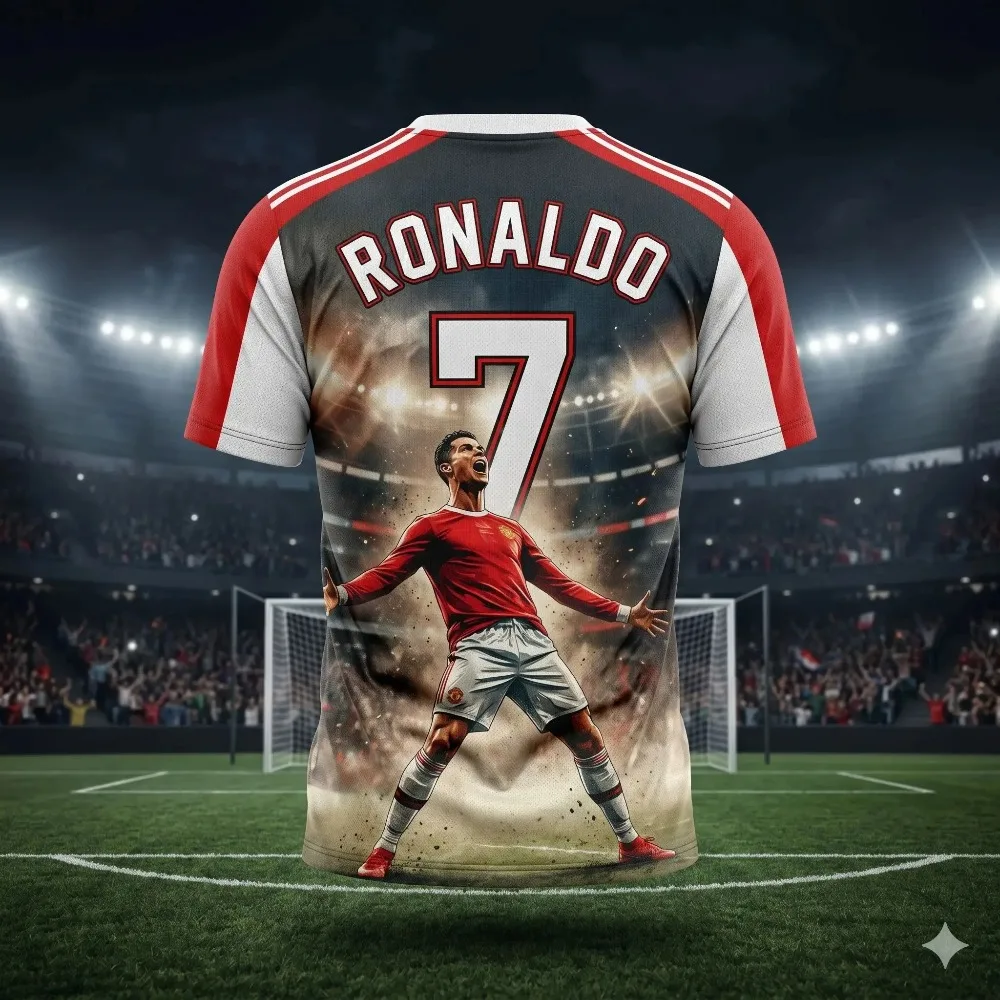 Ronaldos trendiges, sommerliches, 3D-gedrucktes Kinder-Outfit-Fußballtrikot-T-Shirt ist locker und bequem und eignet sich für den täglichen Gebrauch Image
