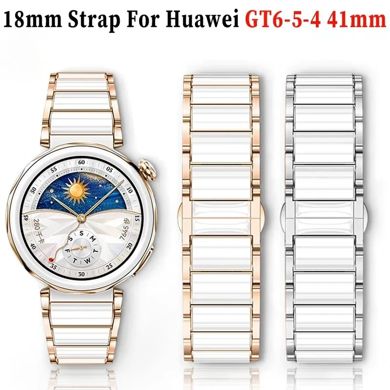 Luxuriöses 18mm Keramik-Armband für Huawei Watch GT6/GT5/GT4 41mm GT5 Pro 42mm, Premium Metall-Schmetterlingsverschluss, Langlebiges Komfort-Armband Image