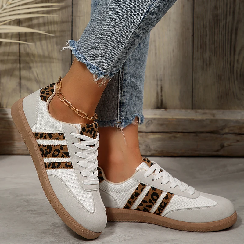 Plus Größe 42, Leopardenmuster, flache Schuhe für Damen, bequem, atmungsaktiv, flache Absätze, Turnschuhe für Damen, rutschfeste Sportschuhe mit weicher Sohle