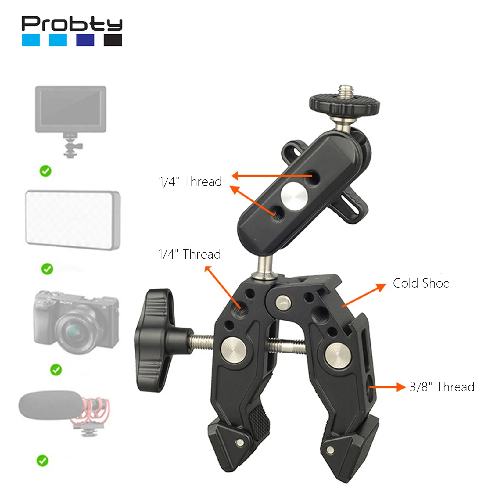 Neue Super-Klemme mit Dual-Kugelkopf-Magic-Arm, Cold Shoe, 1/4" 3/8" Gewinde für Smartphone/Action-Kamera-Halterung für GoPro DJI Tischstativ Image