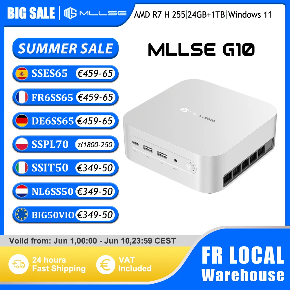 Mllse G10 Mini-PC Neuer AMD Ryzen 7 H 255 24GB DDR5 RAM 1TB SSD Wi-Fi 6 BT5.2 USB 3.0 Windows 11 Pro Gaming Desktop Mini-Computer