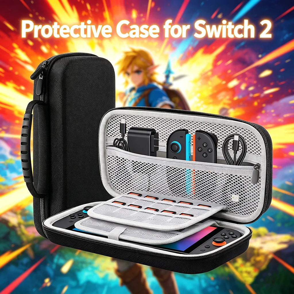 Für Switch 2 Hartschalen-Tragetasche, Schützende Reisetasche mit 20 Spielkartenfächern, NS2 Große Kapazität Tragbare Aufbewahrungstasche Image