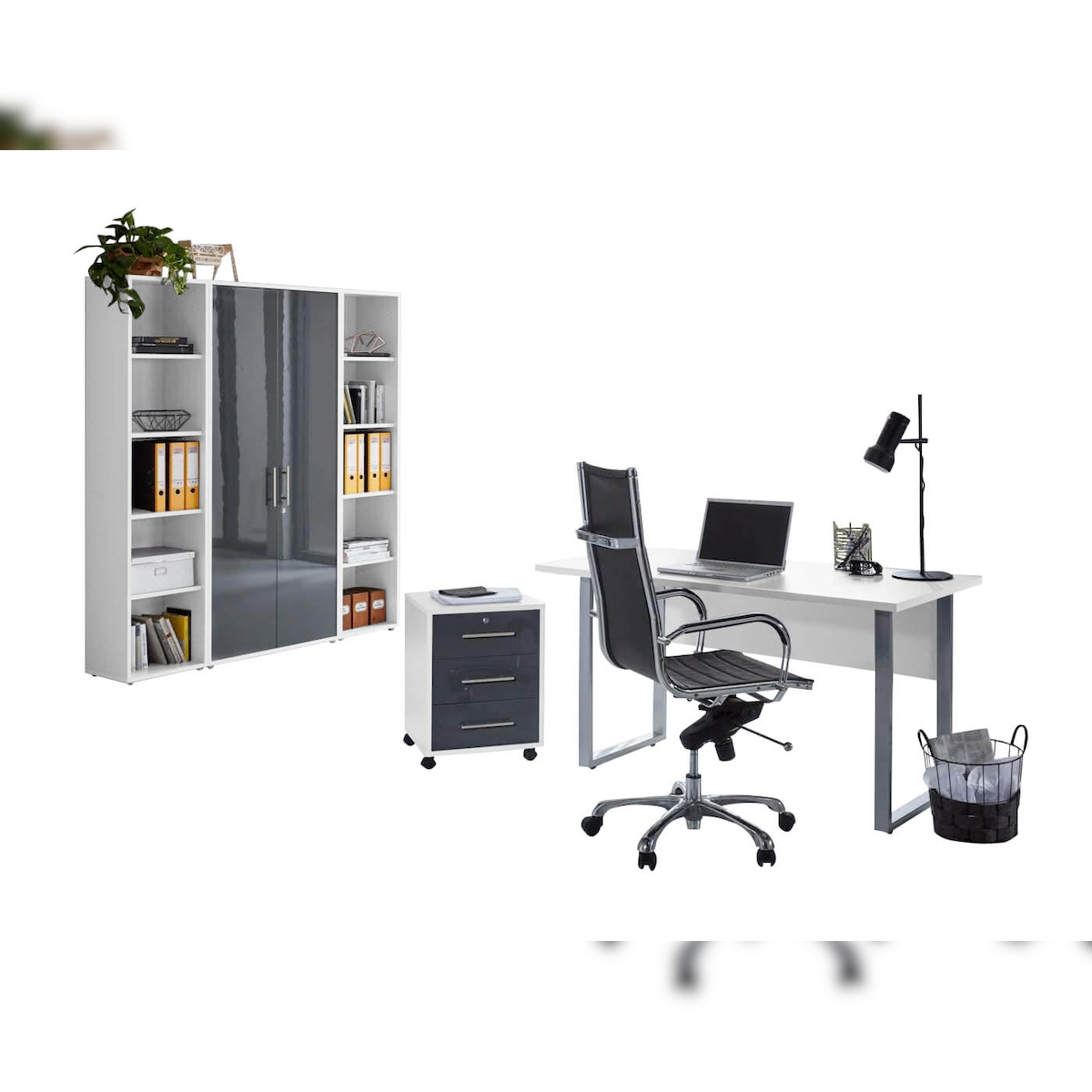moebel-dich-auf Büromöbel-Set TABOR 3 in weiß / anthrazit Hochglanz, Arbeitszimmer Komplett-Set Büro Image