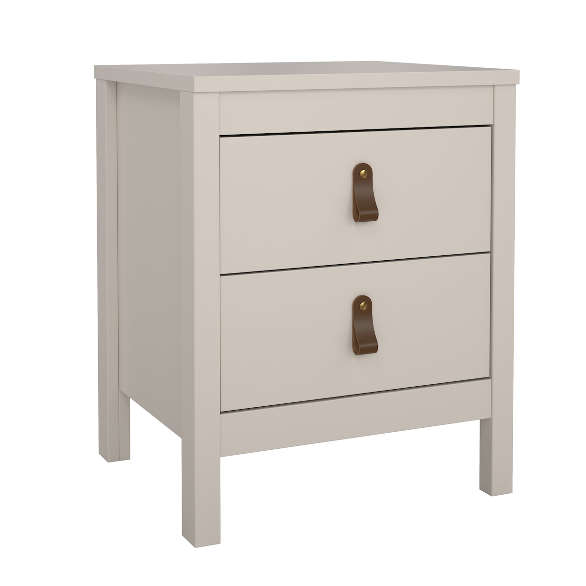 WellHome - Nachttisch mit 2 Schubladen und Metall- oder Ledergriffen in der Farbe Beige-Grau 44 x 39 x 55 cm - Guadalquivir Image