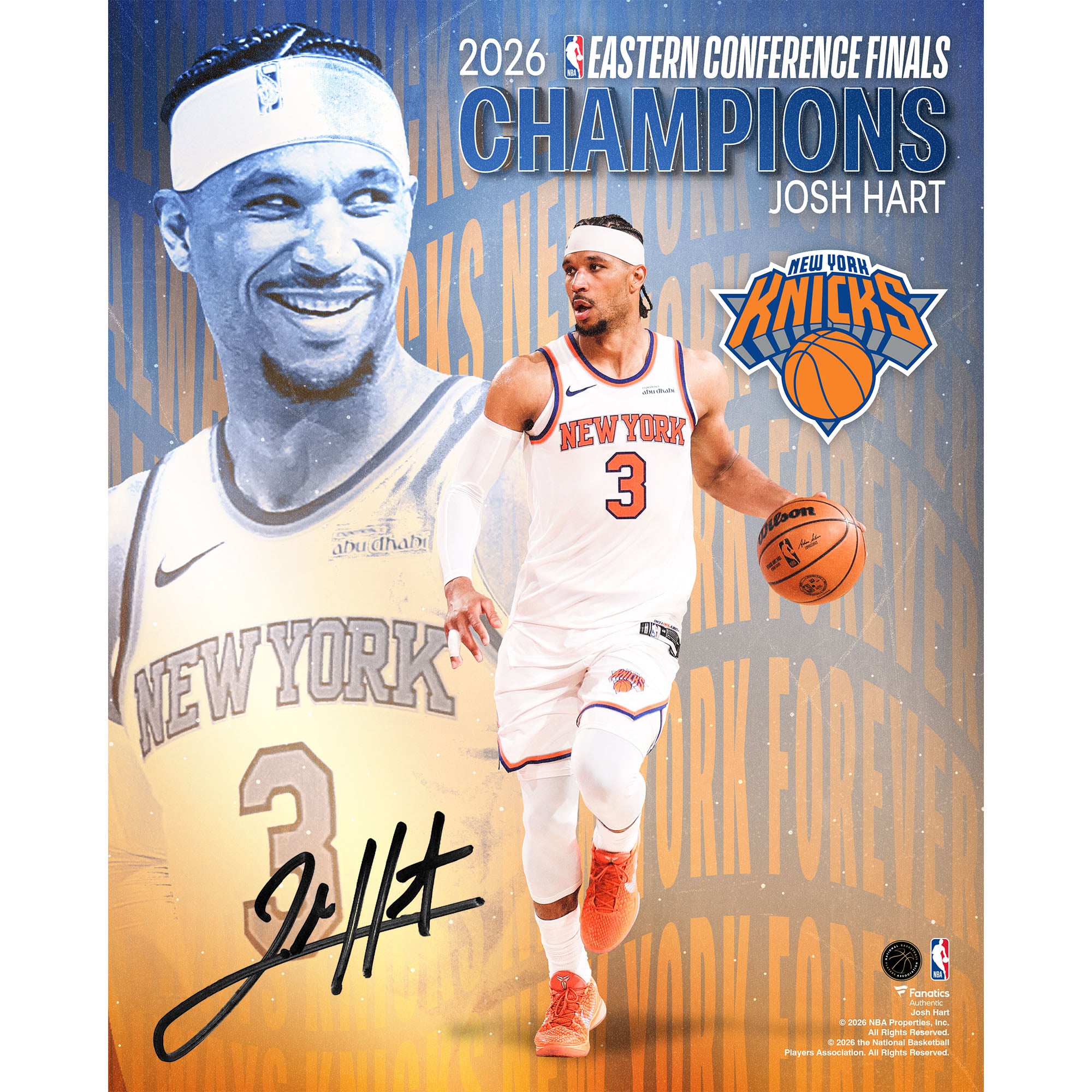 Josh Hart, New York Knicks, signiertes 16" x 20" Collage-Foto der NBA-Meister der Eastern Conference 2026