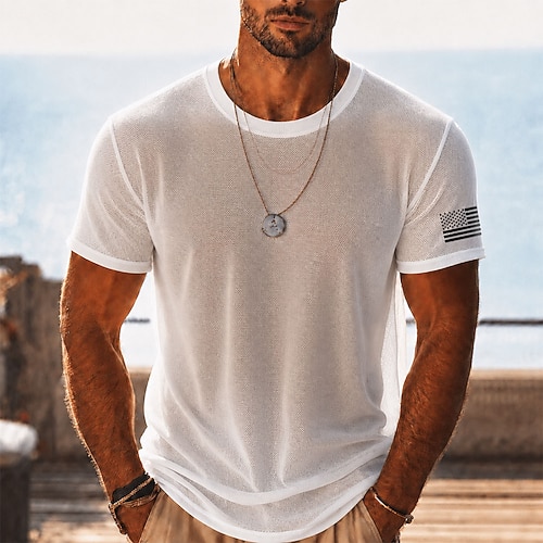 Transparentes Herren-T-Shirt aus Netzstoff, durchsichtiges Strandhemd, sommerliches Clubwear-Top für Herren Image