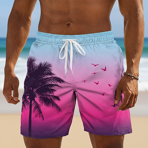 Herren Kokospalme Tropische Pflanzen Badehosen Badeanzüge Badeshorts Boardshorts Mittlere Taille Hawaiianisch Täglich Strandurlaub Seitentaschen Netzfutter Elastischer Kordelzug in der Taille Designer Image