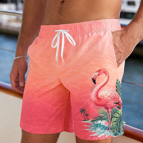 Herren Kokospalme Papagei Badehosen Badeanzüge Badeshorts Boardshorts Mittlere Taille Hawaiianisch Täglich Strandurlaub Seitentaschen Netzfutter Elastischer Kordelzug in der Taille Designer Bekleidung Image