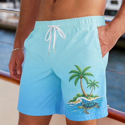 Herren Kokospalme Schildplatt Badehosen Badeanzüge Badeshorts Boardshorts Mittlere Taille Hawaiianisch Täglich Strandurlaub Seitentaschen Netzfutter Elastischer Kordelzug in der Taille Designer Image