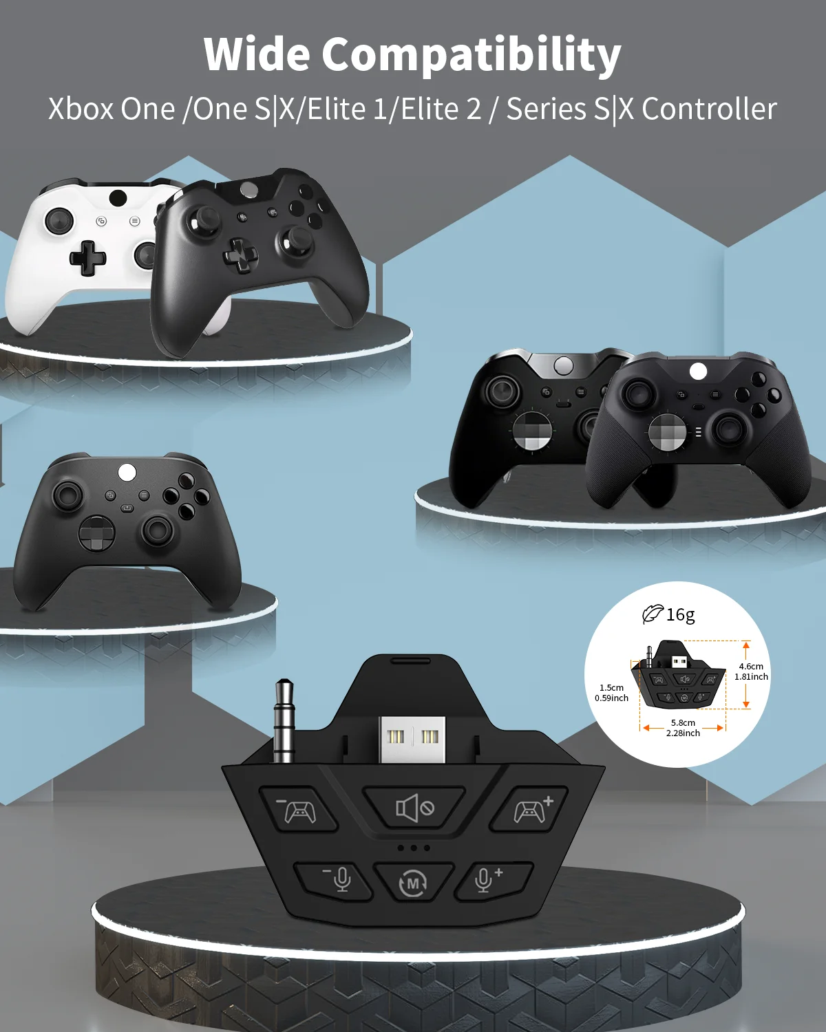 For Xbox One Xbox Series X/S Game Controller Stereo Headphone Adapter Audio Microphone Adjustment Audio Balance Controller