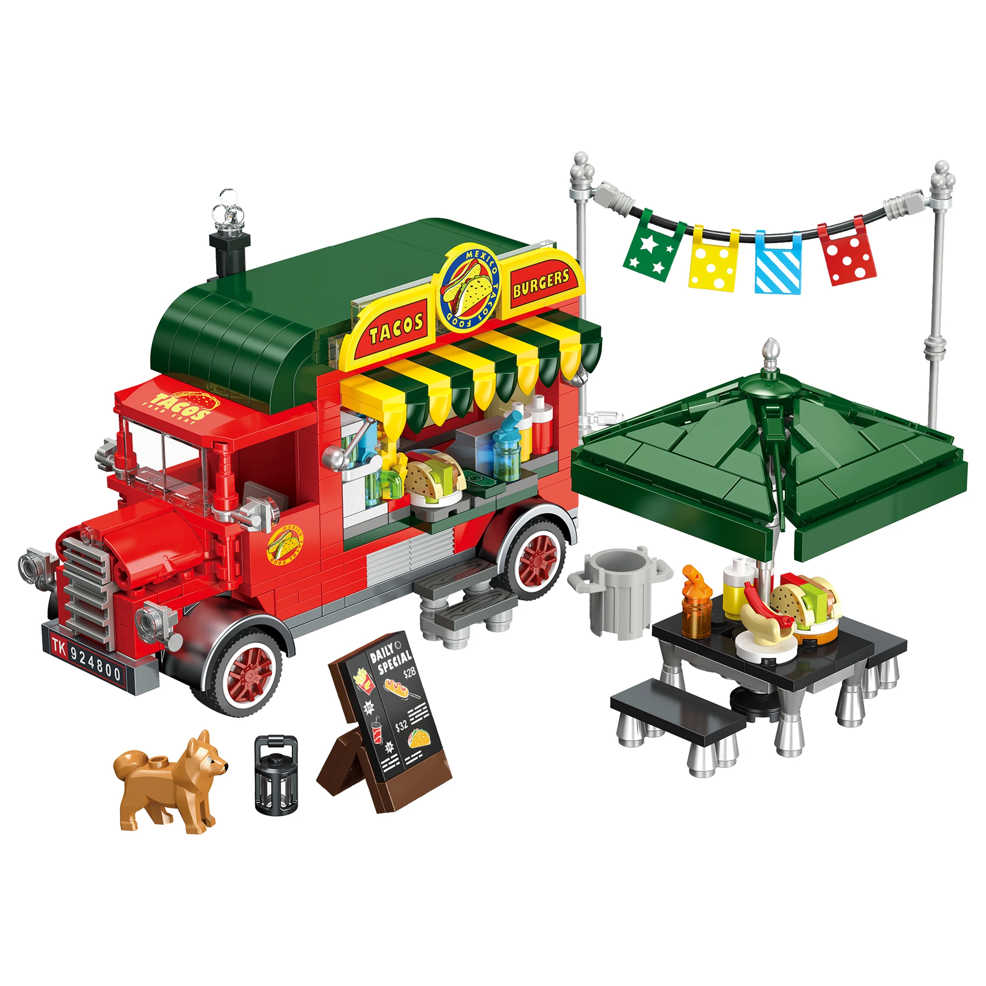 JJ9248 Street Scene Food Truck Bausteine DIY Modell Miniatur Desktop-Dekoration Sammlerstück für Erwachsene Geschenk zum Geburtstag Feiertag Image