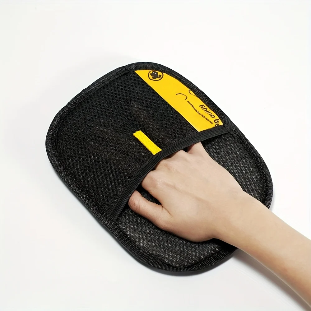2026 Upgrade Edition Große Tierhaarentfernungshandschuhe - Schwarze Polypropylen-Katzenpflegehandschuhe mit gelben Akzenten Image