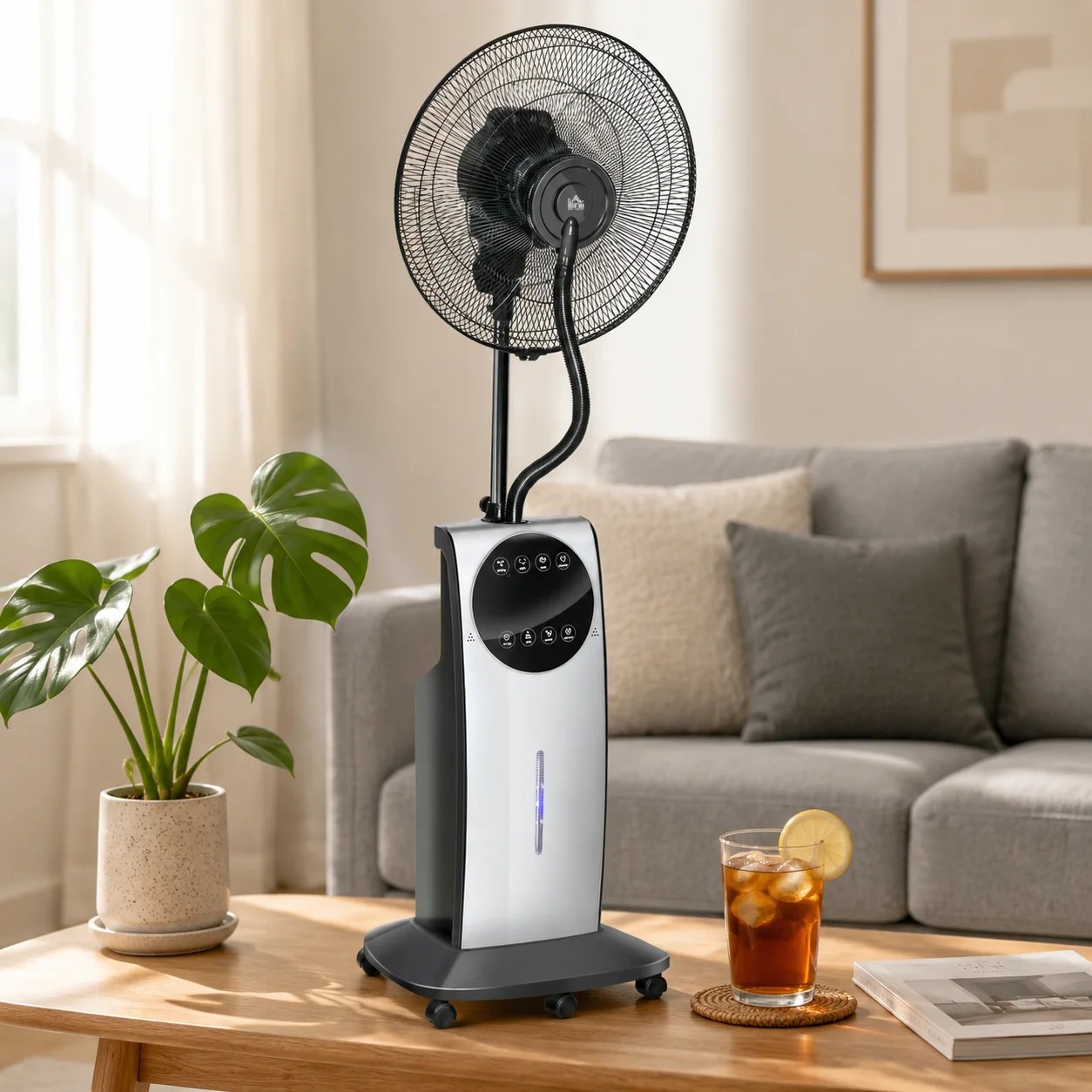 90-W-Nebelventilator mit 3 Modi, 3 Geschwindigkeiten, Fernbedienung, 12-Stunden-Timer, 70 ° Oszillation, Grau und Schwarz Image