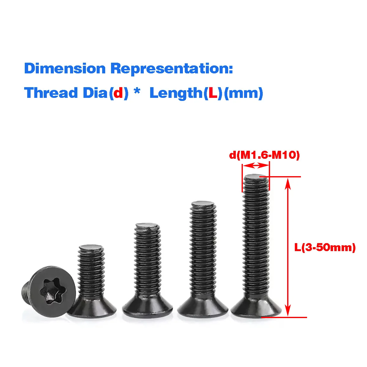 Schwarze 304 Edelstahl Senkkopf-Torx-Schraube/Flachkopf-Verlängerter Diebstahlsicherungs-Bolzen M2M3M4M5M6M8M10 Image