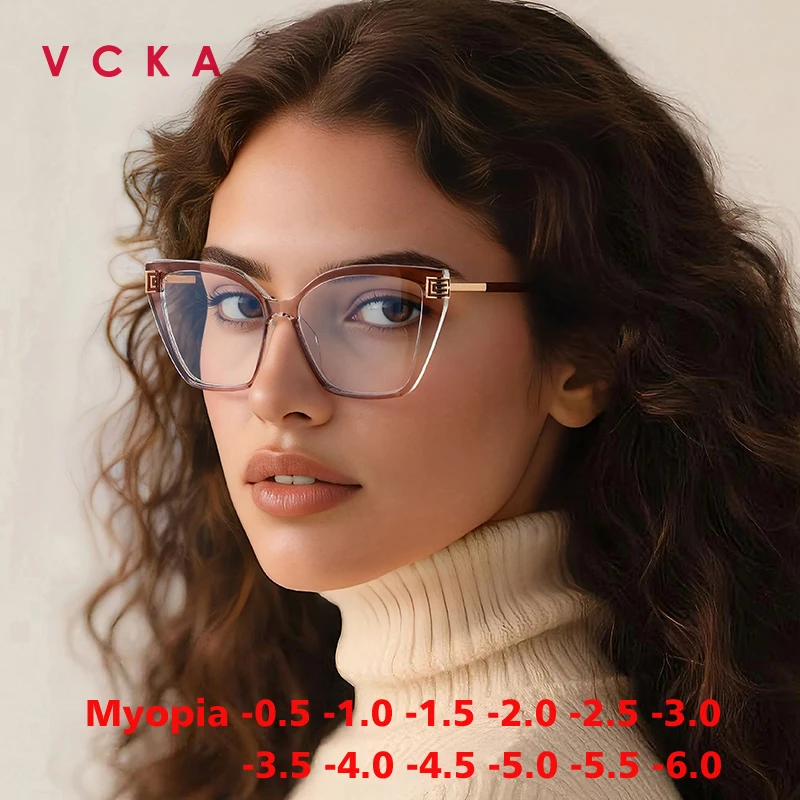 VCKA Frauen Myopie Brille Progressive Farbe Großen Rahmen Mode TR90 Anti-blaues Licht Benutzerdefinierte Rezept Brillen -0,50 BIS -6,0