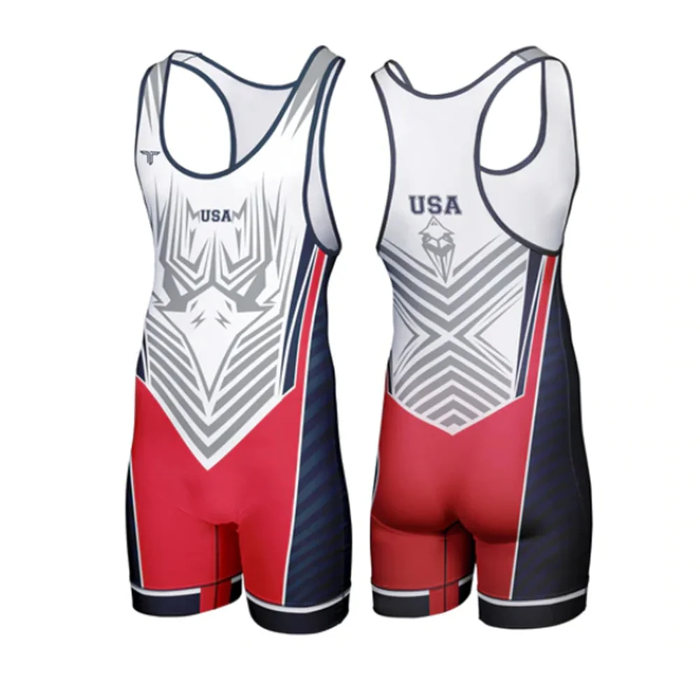 Sommer USA Team Professionelle männer Sleeveless Wrestling Singuletts Rennen Anzug Boxen Power Gewicht Heben Body Gym Fitness Sets Image