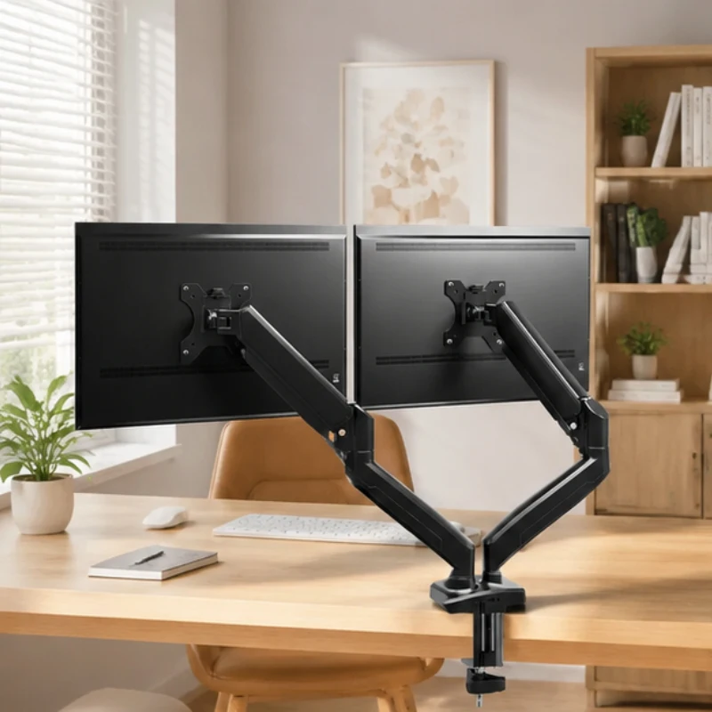 Verstellbare Doppelmonitor-Tischhalterung für 13 bis 32 Zoll Bildschirme 360° Rotation 180° Schwenk-Neigungsmechanismus Ergonomische Desktop-Halterung Image