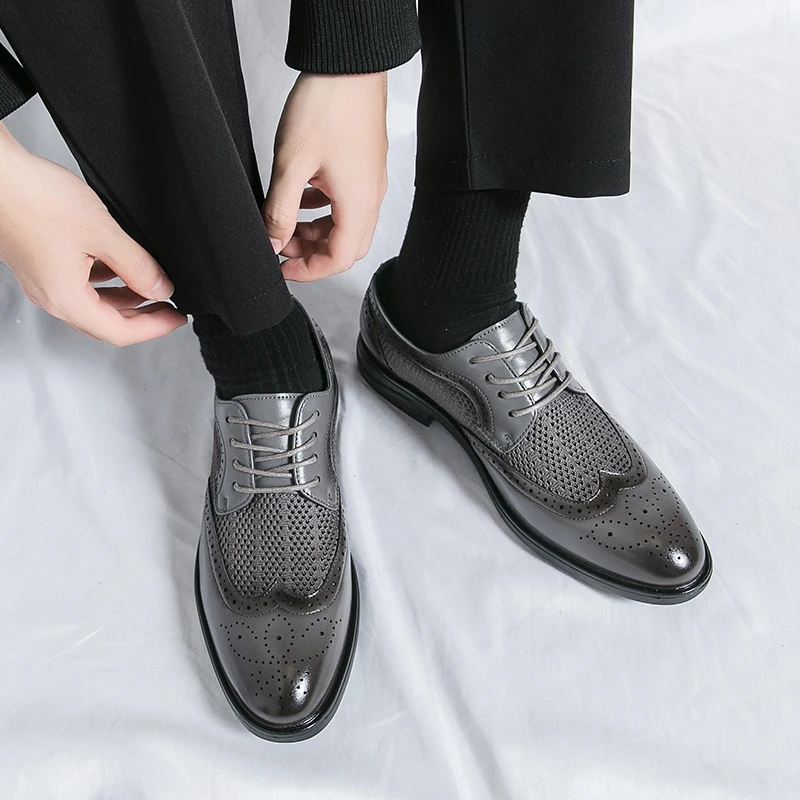 Herren-Derby-Schuhe, PU-Splicing-Mesh, bequem, atmungsaktiv, Business-Herrenschuhe, Größen 38–46