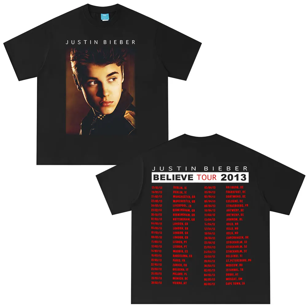 Justin Bieber Believe Tour Merch T-Shirt Herrenmode Hip Hop Oversized T-Shirt Lässiges Baumwoll-Kurzarm-T-Shirt