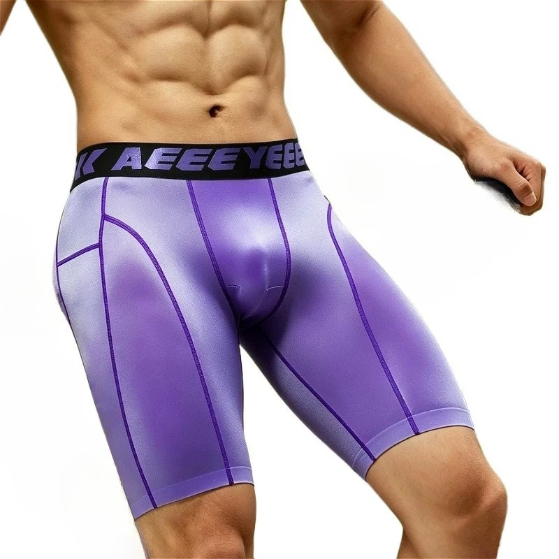 Sport-Boxershorts für Herren, lange Unterwäsche, sexy, schnell trocknende Herren-Shorts, U-Pouch, flache Boxershorts, hohe Elastizität, Herrenhöschen, Fitness, Laufen Image
