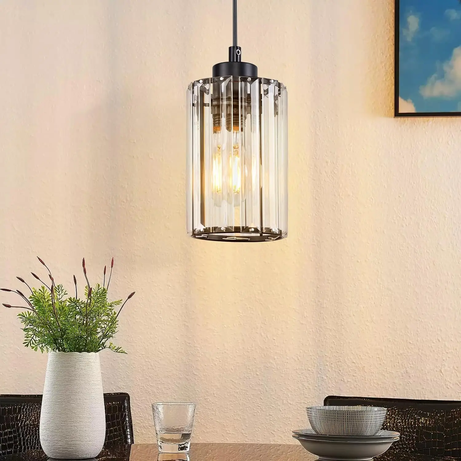 Lampe suspendue pour table à manger, lampe suspendue pour salon, lampe suspendue en cristal à 1 flamme, lampe suspendue E27, lampe moderne pour salle à manger, cuisine, chambre à coucher, salle à