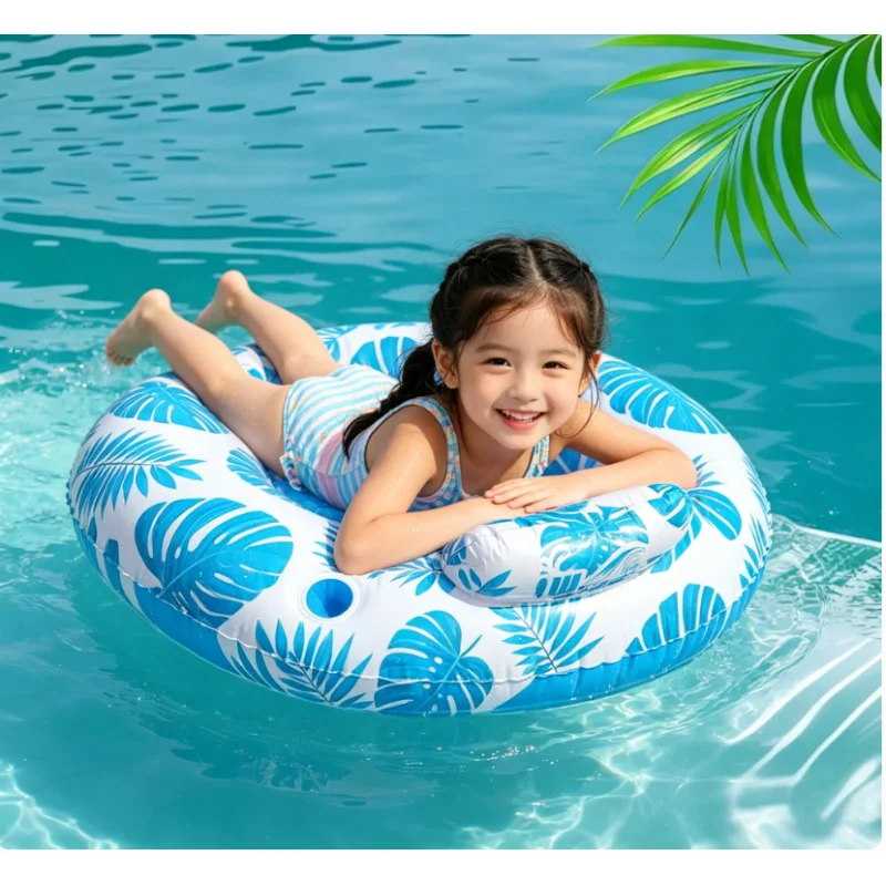 Sommer-Pool Aufblasbare Schwimmliege mit Tropischen Blättern, Kopfstütze und Getränkehaltern für Partys Image