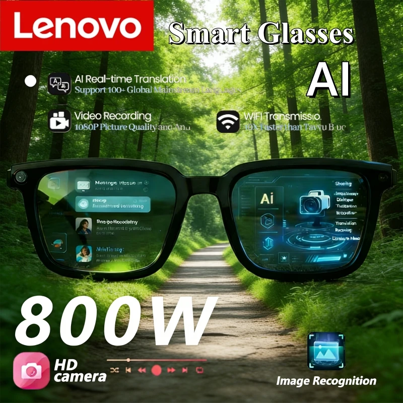 Lenovo KI-Smart-Brille mit Videoaufnahme, HD-Kamera, Multifunktionaler KI-Übersetzung, Bildkommunikation und Musikfunktion Image