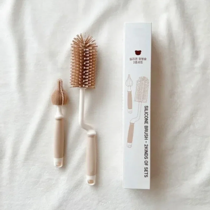 Silikon-Babyflaschenbürsten-Set mit Langem Griff, Rotierender Strohhalmreiniger, Tragbares Zubehör für Neugeborenen-Fütterung Image
