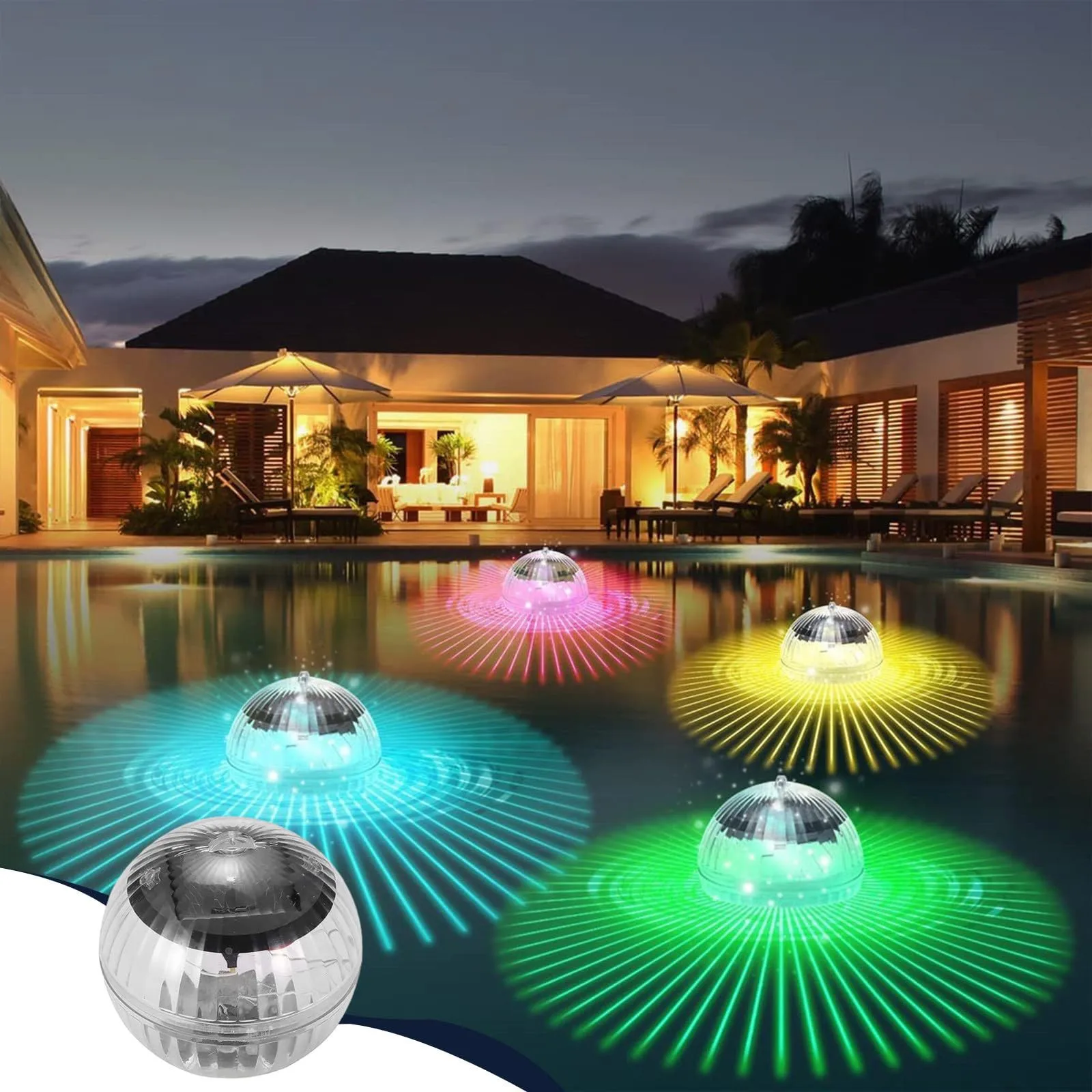 Balles de piscine flottantes lumineuses solaires à sept couleurs, balles de piscine solaires à couleur changeante, décoration de piscine pour piscine/étang/spring chaud