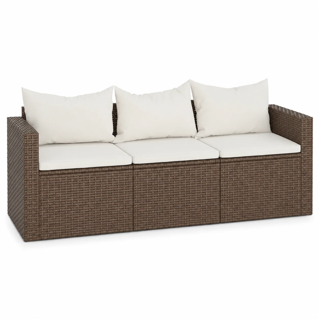 3-Sitzer Gartensofa mit Kissen, braunes Polyrattan, Outdoor-Sitzgruppe, Lounge-Möbel für Terrasse, Balkon, wetterbeständig und leicht zu reinigen