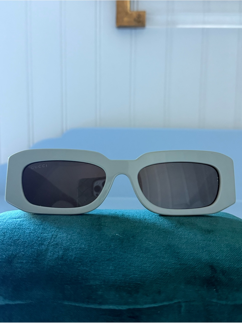 Gucci Accessories | Gucci Off-White Rectangular Sunglasses With Brown Lenses | Color: Brown/Green | Size: 54.19.145