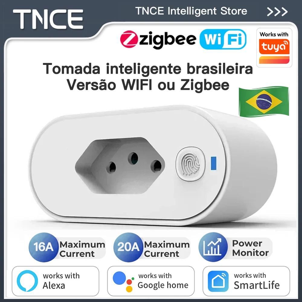 TNCE Tuya Brasilien-Steckdose WIFI oder Zigbee 16/20A mit Stromüberwachung, Smart-Steckdose mit Fernbedienung, Sprachsteuerung mit Google Home Alexa Image