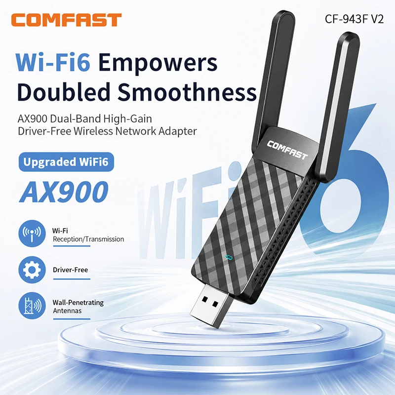 COMFAST CF-943F V2 WiFi6 USB-Adapter AX900 Dualband 2,4G/5G Treiberfreie WLAN-Karte für Win 7/10/11 Desktop Laptop Image