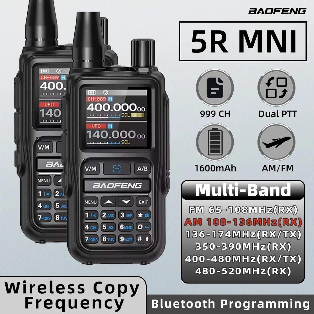 Baofeng UV 5R Mini-Walkie-Talkie mit Ein-Klick-Frequenzabgleich, Bluetooth-Programmierung, Dual-PTT-Band AM/FM für Camping Image