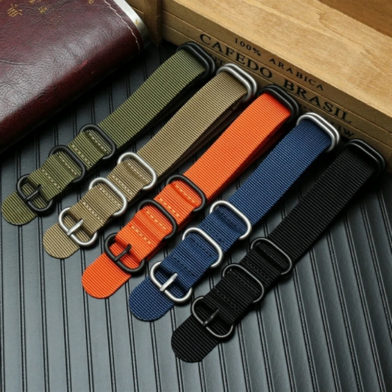 Uhrenarmband für Smartwatch, Uhr, Blau, Khaki, Grün, Schwarz, Armband, Ringschnalle, Nato-Nylon-Canvas-Band, 18/20/22 mm, 24 mm, Zubehör Image