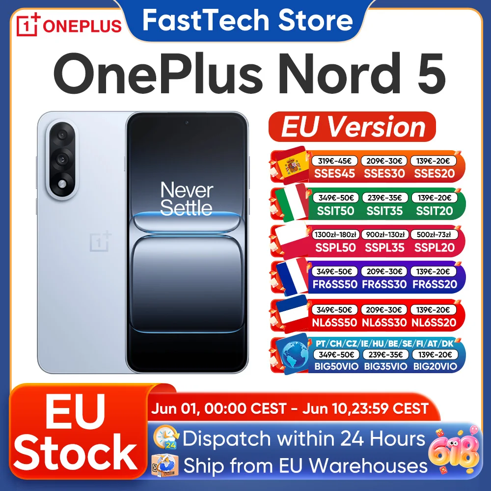 Neues OnePlus Nord 5 Smartphone 5G Snapdragon ™ 8s Gen 3 144 Hz 6,83-Zoll-AMOLED-Display 5200mAh 80W SUPERVOOC 50MP Dual-Kameras Image
