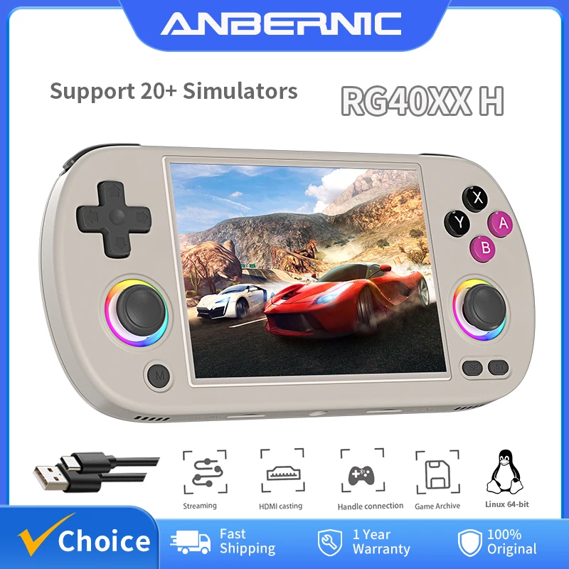 ANBERNIC RG40XX H Console de jeu portable Linux système 64 bits 4.0 pouces IPS 3200mAh Console de jeu vidéo rétro 64G 5000 + jeux cadeau