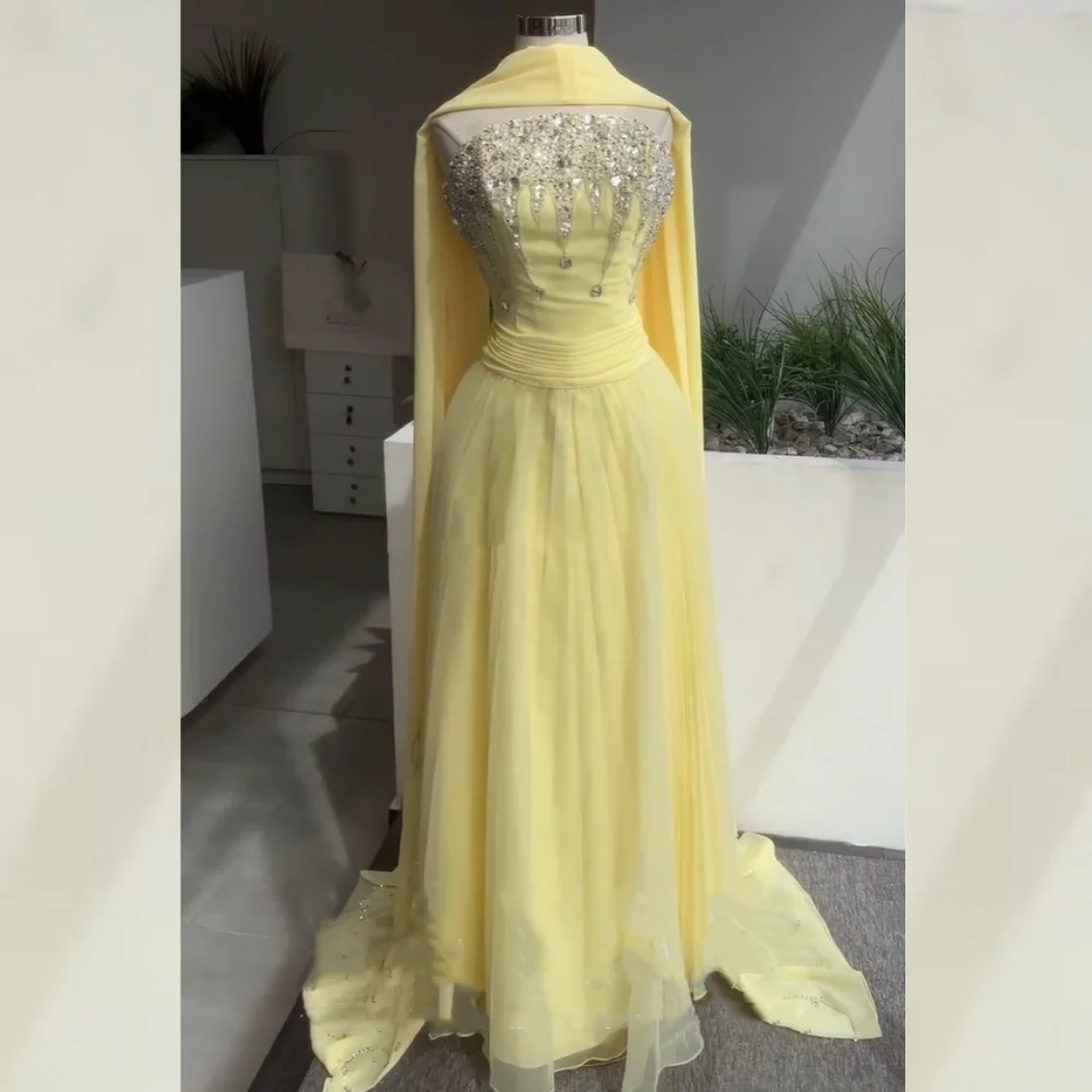 Customized Sparkle Chiffon Sequined Pattern Pleat A-line Strapless Long Dresses Bespoke Occasion Evening High Quality