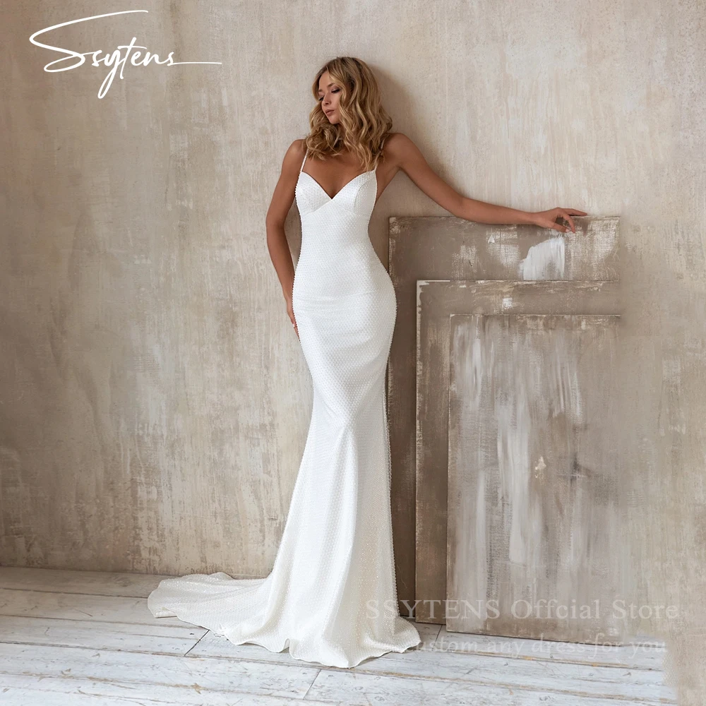 SSYTENS Sexy White Mermaid Wedding Dresses For Woman Backless Simple Bridal Custom Gown Sweep Train Robe De Mariage New Arrival
