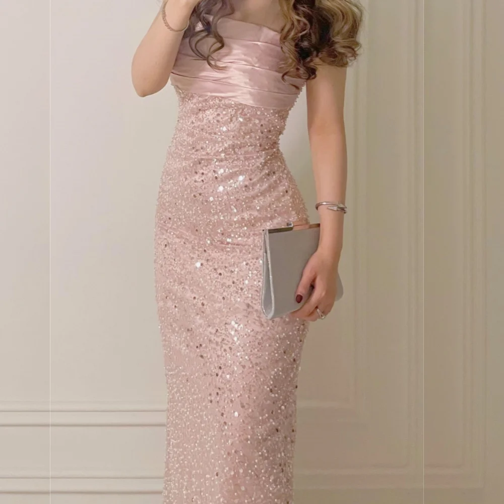 Customized Sequined Beading Sheath Strapless Midi Dresses Bespoke Occasion Evening Party Exquisite Sparkle High Quality