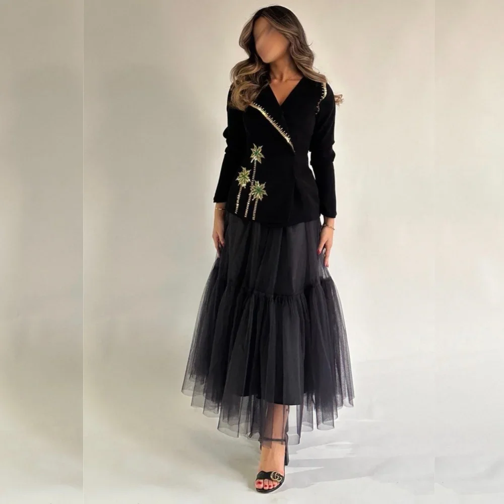 Customized High Quality Jersey Pleat A-line Flower V-neck Midi Dresses Evening Dresses Classic Exquisite Modern Style Pastrol Un