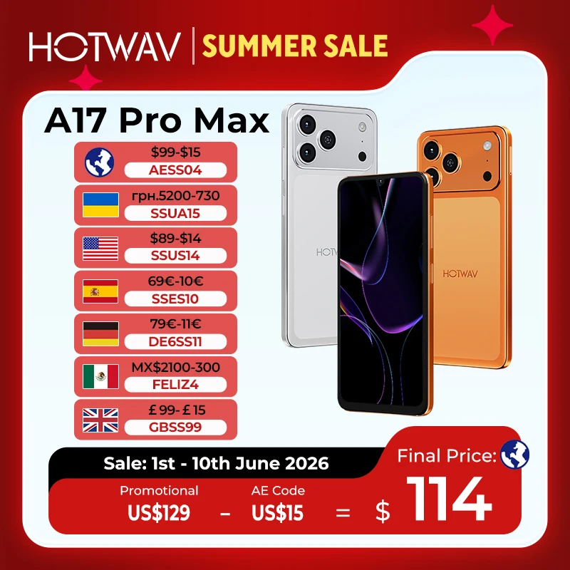 HOTWAV A17 Pro Max Ultra-Thin Smartphone 6.75'' 120Hz 3.5mm Headphone Jack Mobile Phone 4GB 256GB Android 15 5160mAh Cellphone